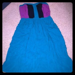 Teal, purple and black dress